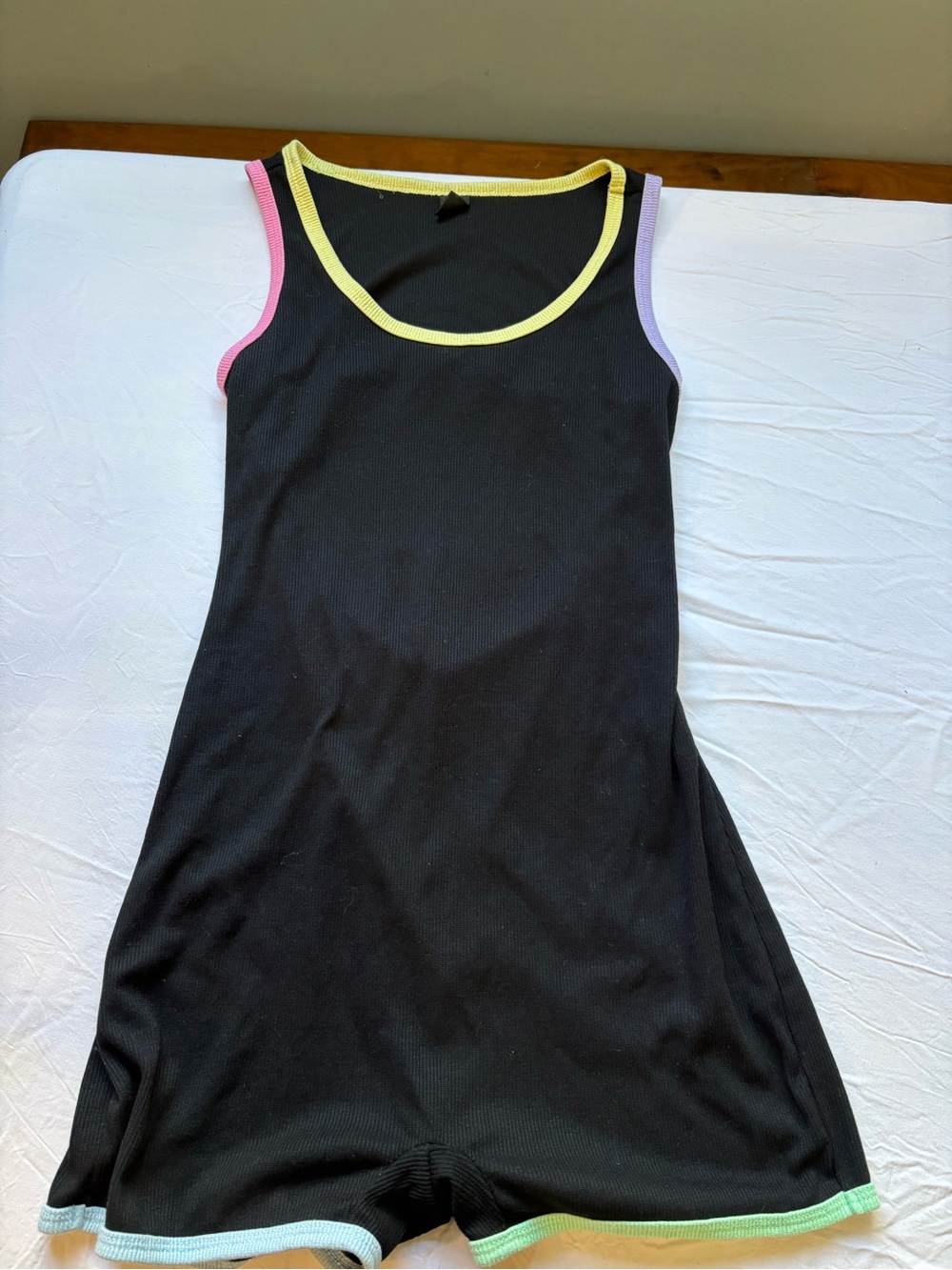 SHEIN Black Ribbed Tank with Yellow Contrast Trim